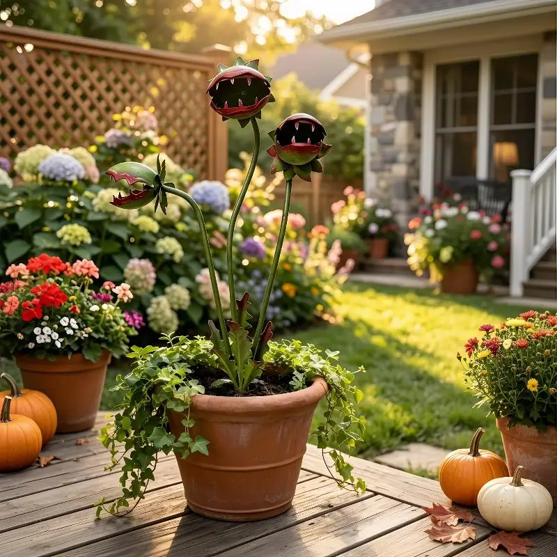

Металлическая садовая фигурка в виде мясоядной растения, декор для газона, причудливая художественная скульптура, уникальное украшение для двора