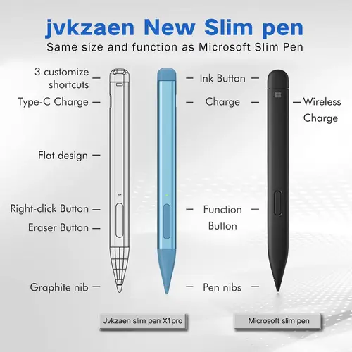 Imagen 2 del producto Slim Pen 2 para Microsoft Surface con presión 4096, borrador y clic recto, rechazo de palma, punta de grafito, para Surface Pro 11/10/9/8