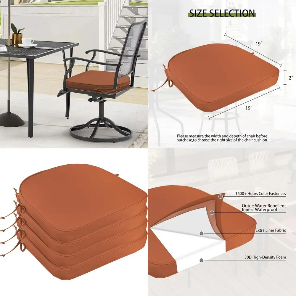 

Set of 4 U-Shaped Outdoor Seat Cushions, 19x19, Fade-Proof, Water-Resistant, Removable Foam, Zippered Red Covers