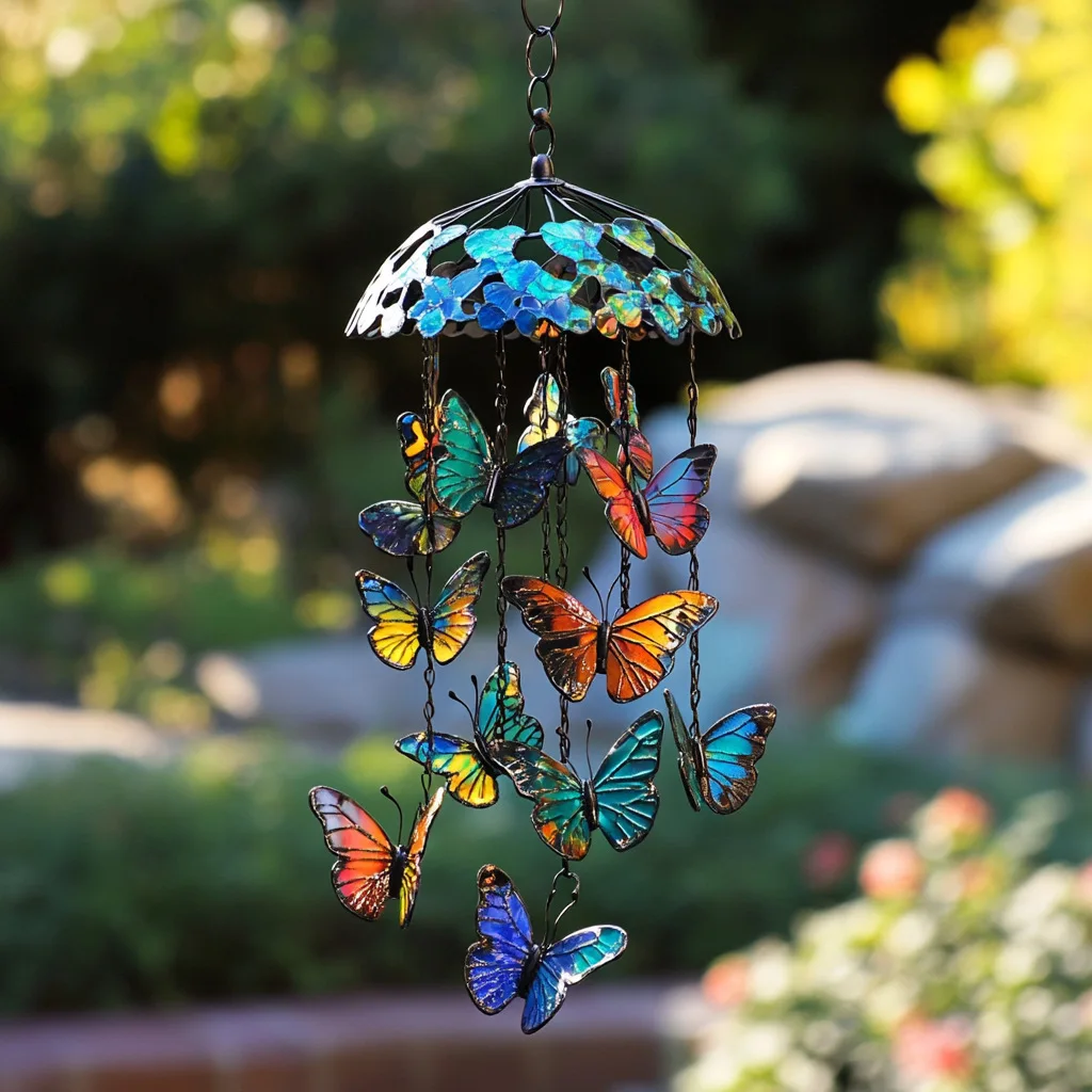 Outdoor Garden Butterfly Wind Chime Decor Handmade Metal Art Hanging Ornament for Yard Patio Butterfly Wind Chime Decoration