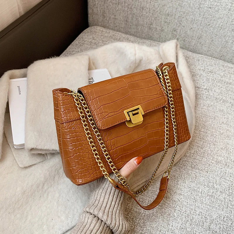 

Euro Retro Square Bag for Women 2025, Alligator-Embossed Crossbody Purse with Chain Strap, Casual Vintage Shoulder Bag