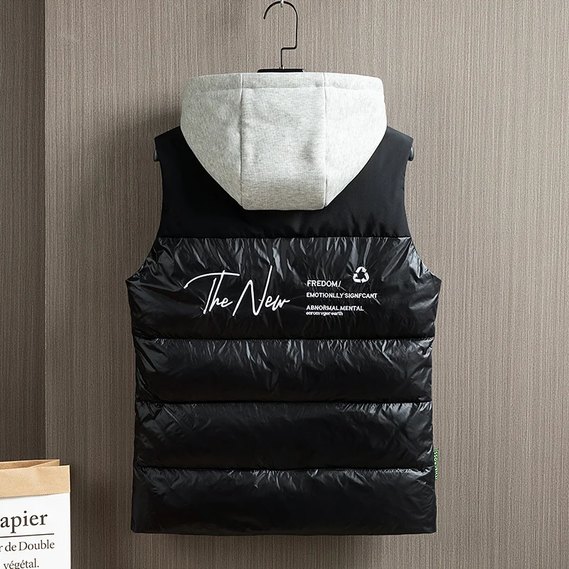 Winter Hooded Down Vests Men Patchwork 90% Duck Down Vests Solid Warm Sleeveless Waistcoat Homme Casual Parkas Men Clothing