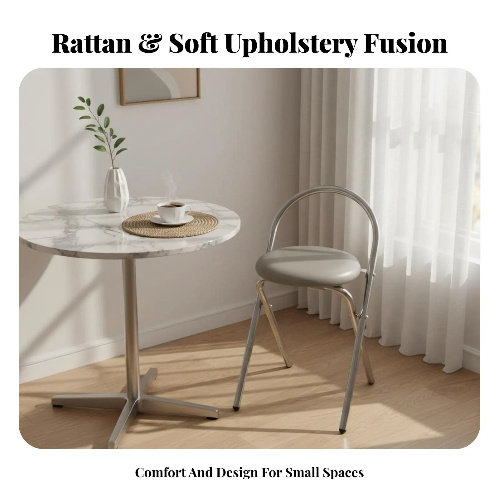 

Foldable Round-Top Chair Rattan Weave Seat Portable Seating Foldable Space-Saving for Homeowners, Students, Balcony, Parties