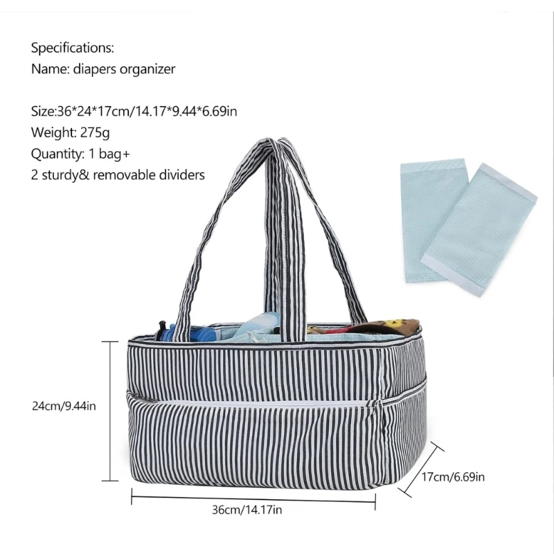 77HD حقيبة حمل مريحة لحفاضات الأطفال حقيبة تنظيم السفر حقيبة تخزين مخططة