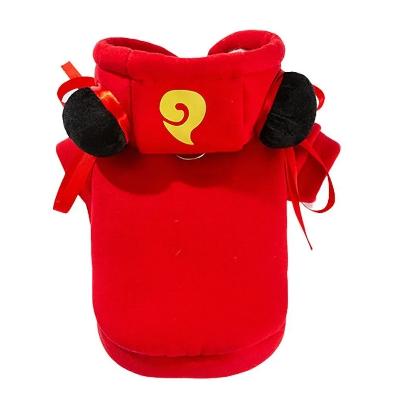 

Winter Dog Hoodie Two Legs Costume Cosplay Red Warm Fleece With DRing Leash For Small Dogs Bichon Poodle Teddy Soft Thick Outfit