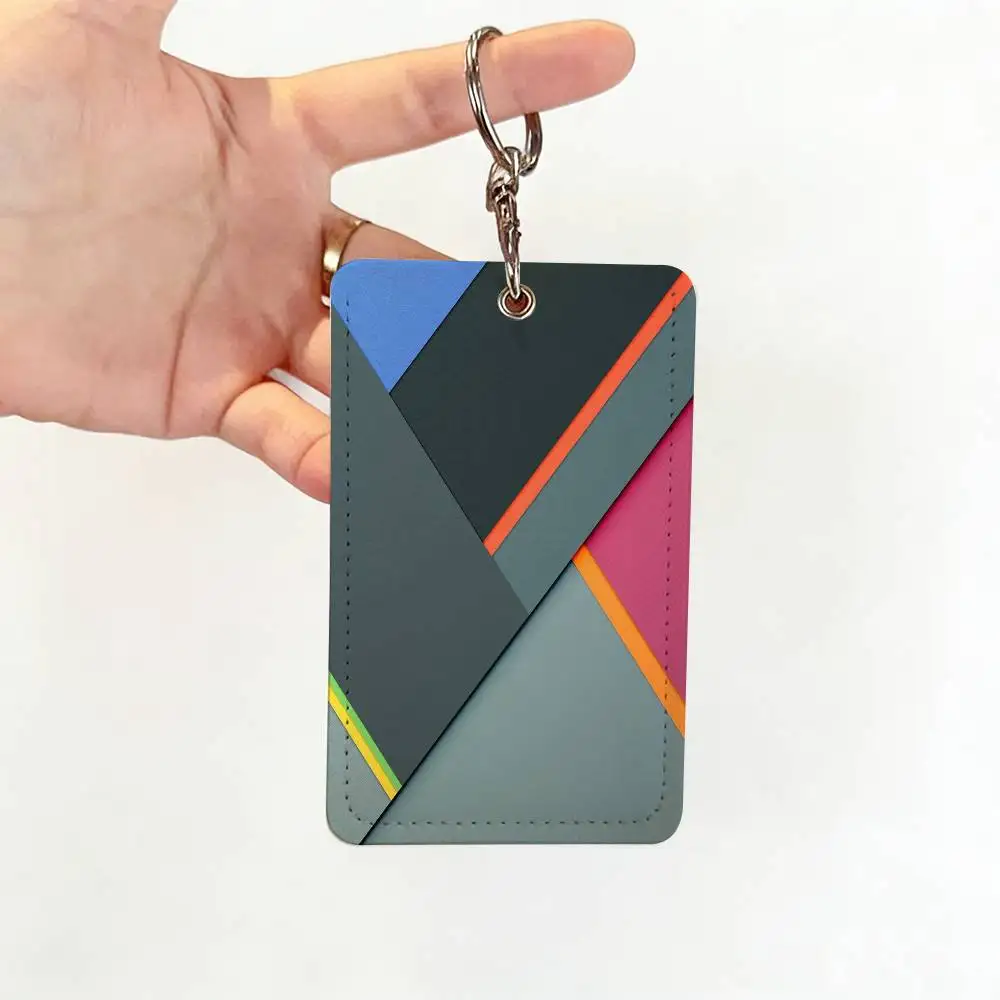 Cute Geometric Shapes PU  Card Holder With Keychain For Bank card,Subway, Bus Card ,Access Card Protective Case