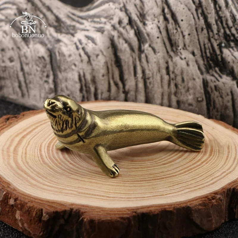 Sea Animal Seal Figurines Miniatures Retro Brass Office Desktop Crafts Ornament Gifts Home Decorations Living Room Accessories
