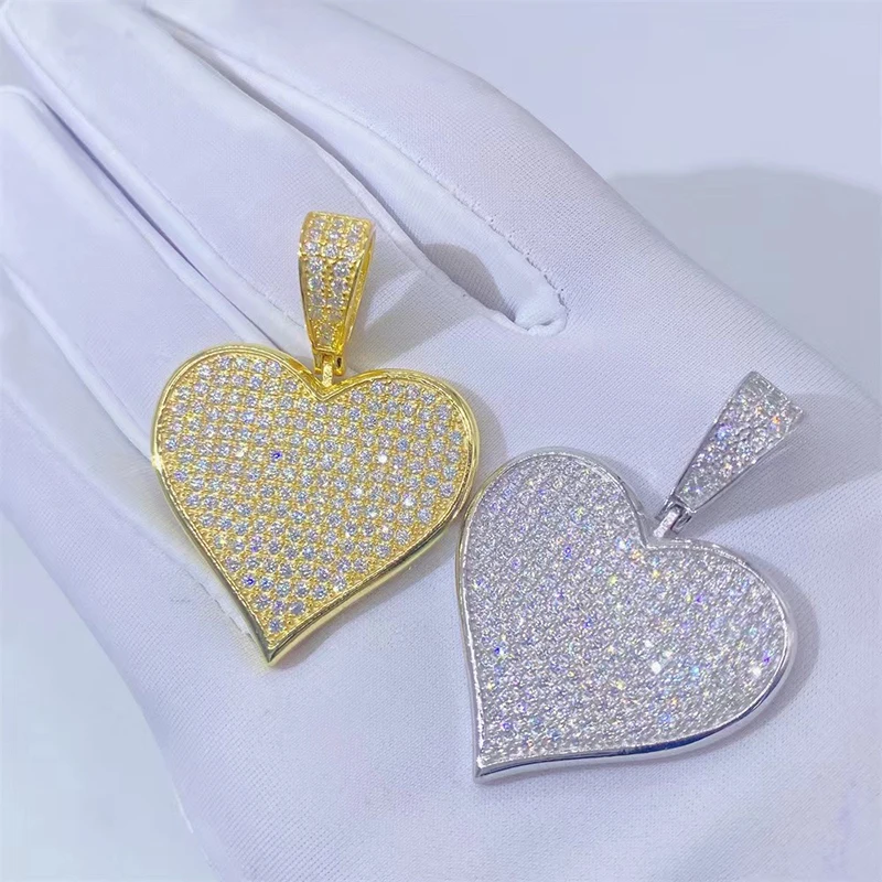 Trendy Real D Color VVS Moissanite Heart Pendant for Women Men 925 Sterling Silver Diamond Pendant Test Positive Pass No Chain