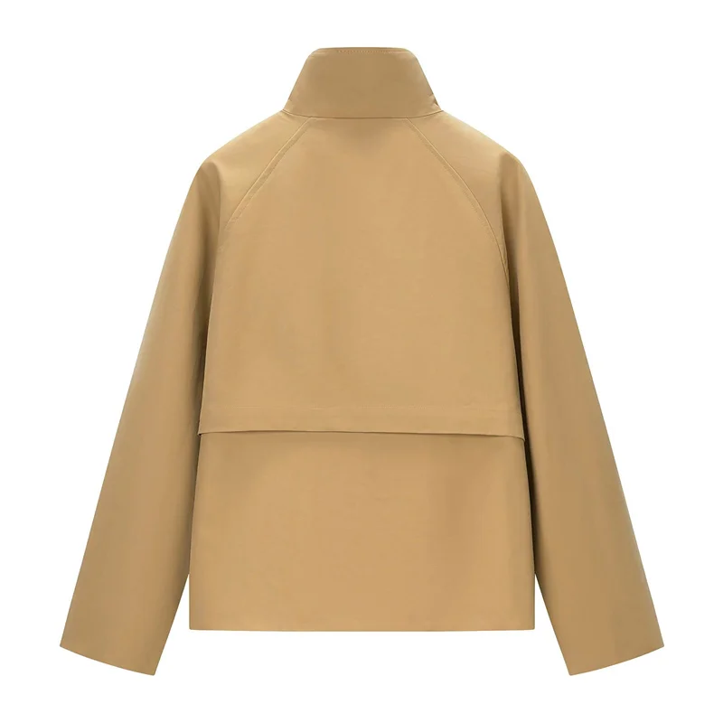 Guobioziy 2026 Fall Transitional Windbreaker Women Tan High Neck Jacket Zip Up Relaxed Fit For Cool Autumn Days Layering