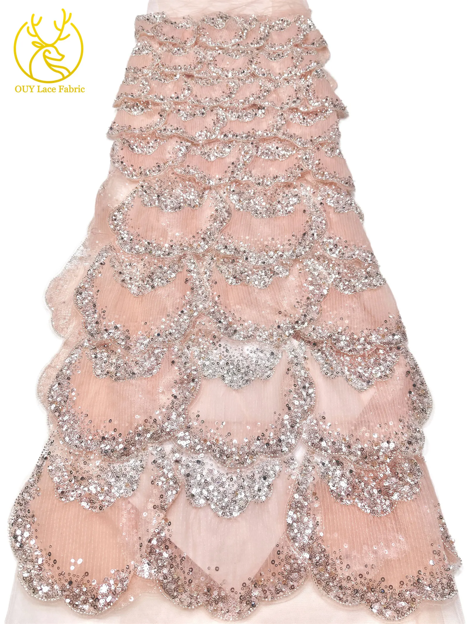 3D-Stickerei mit Pailletten und Perlen, marineblaue afrikanische Spitze, französischer Tüll, Netzspitze für Braut, Hochzeit, DIY, handgemachtes Nähen – Detail 22
