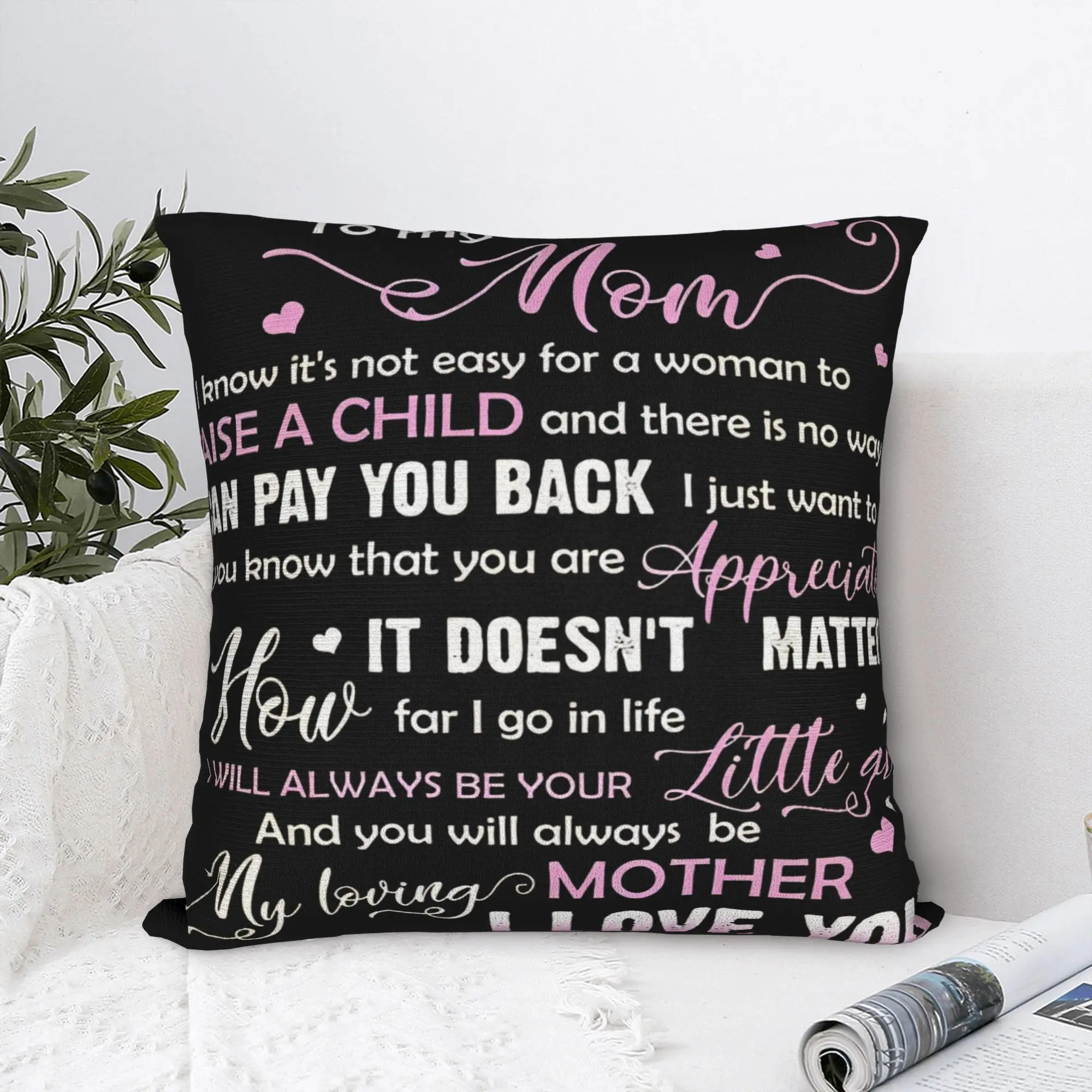 Mother's Day  Pillowcase Polyester Cushion Cover Decoration Letter From Daughter Pillow Case Cover Seater Square 18'