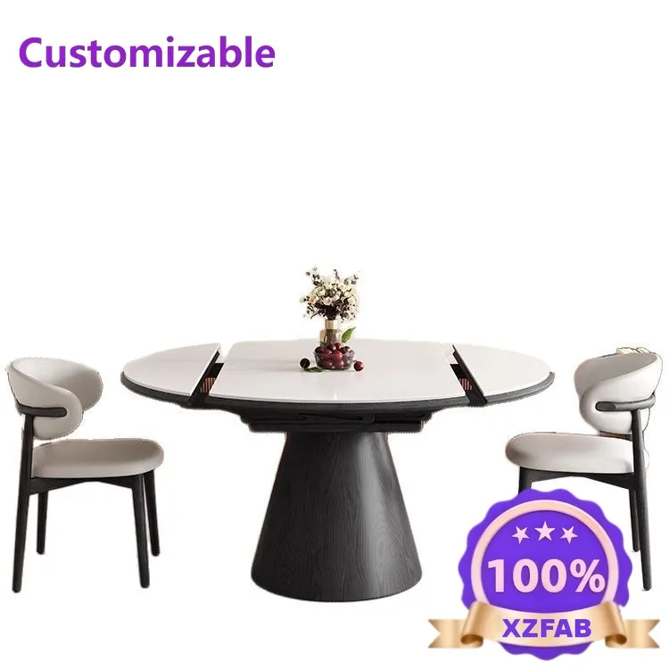 Factory Direct 2026 Medieval style rock slab retractable cream style table small apartment household square circle dual-purpose