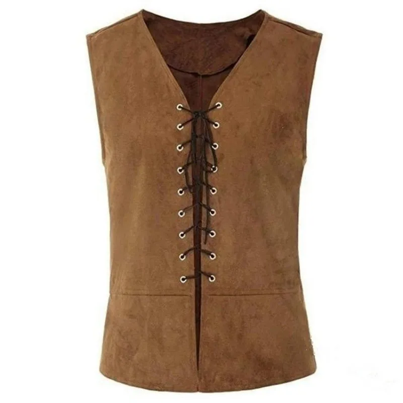Medieval Renaissance Men Vest, Vintage Lace Up Sleeveless Waistcoat, Gothic Pirate Costume Top for Halloween Party