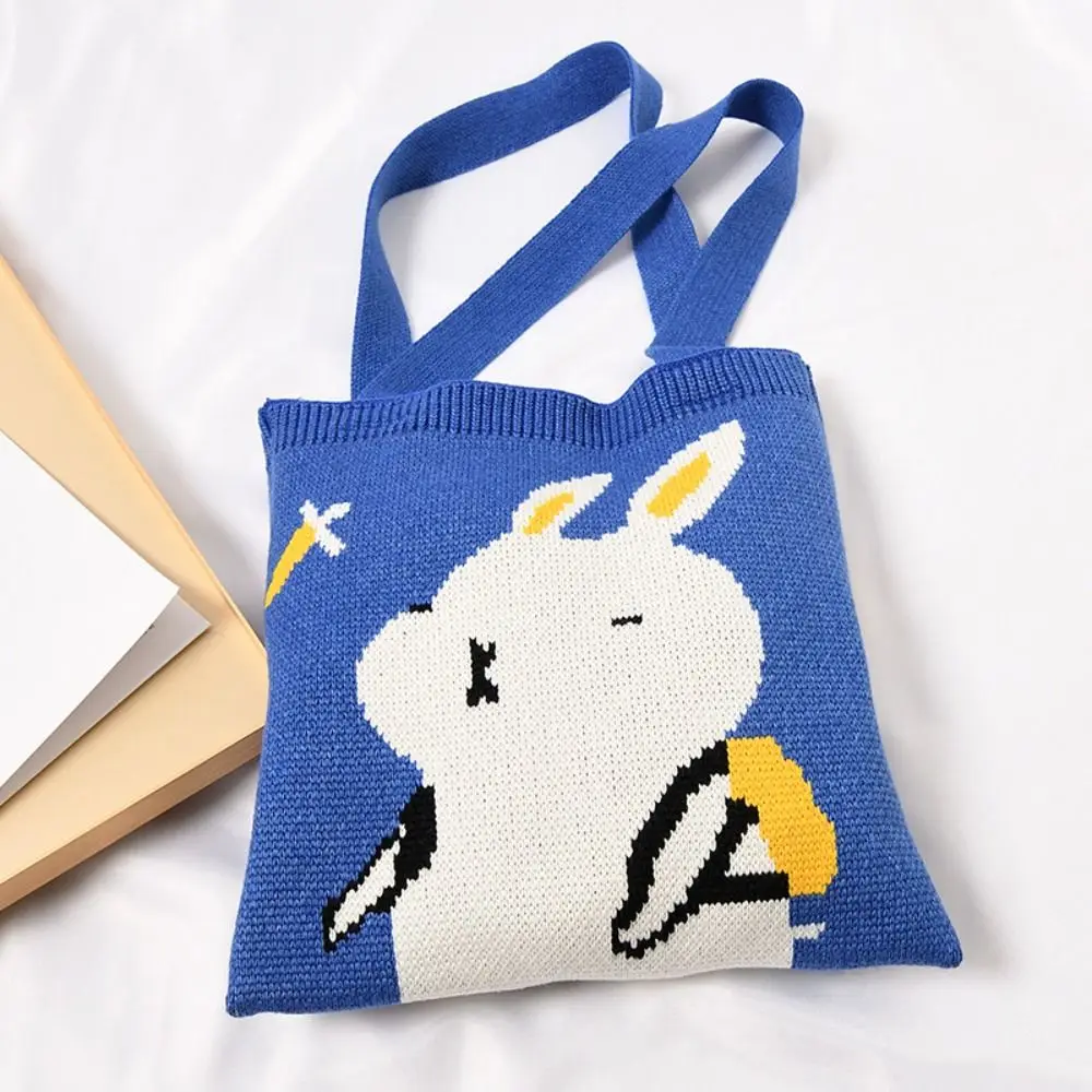 Cartoon Shopping Bags Niche Design Women Girls Knit Handbag Knot Wrist Bag Tote Bag Handmade