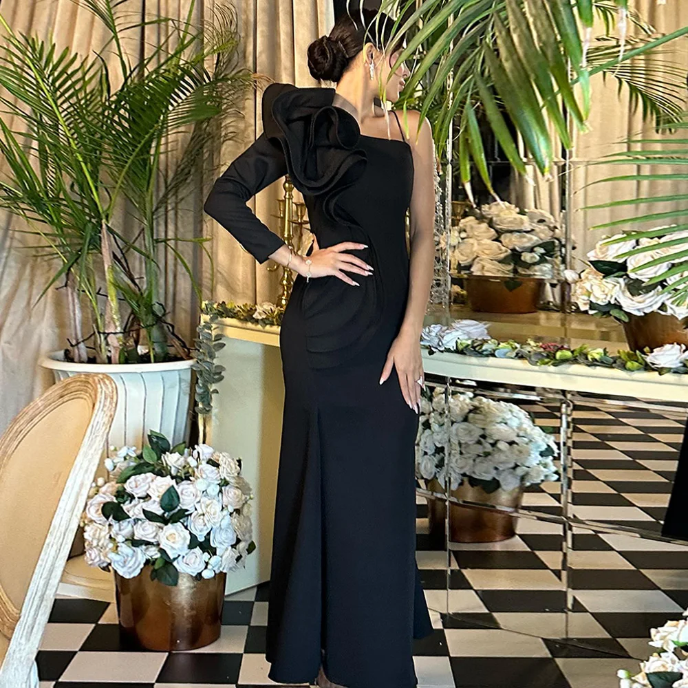 Saudi Evening Dress 2024 One Shoulder Long Sleeve Ruffles Floor Length Mermaid Prom Gown Formal Party Dresses فساتين سهرة