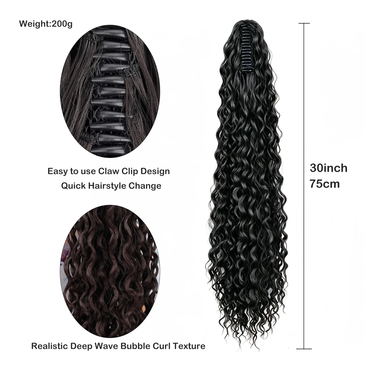 High Ponytails Claw Clip In Ponytail Extension 30 Inch Ultra Long Deep Wave Kinky Curly Synthetic Hair Ponytail Wig For Women