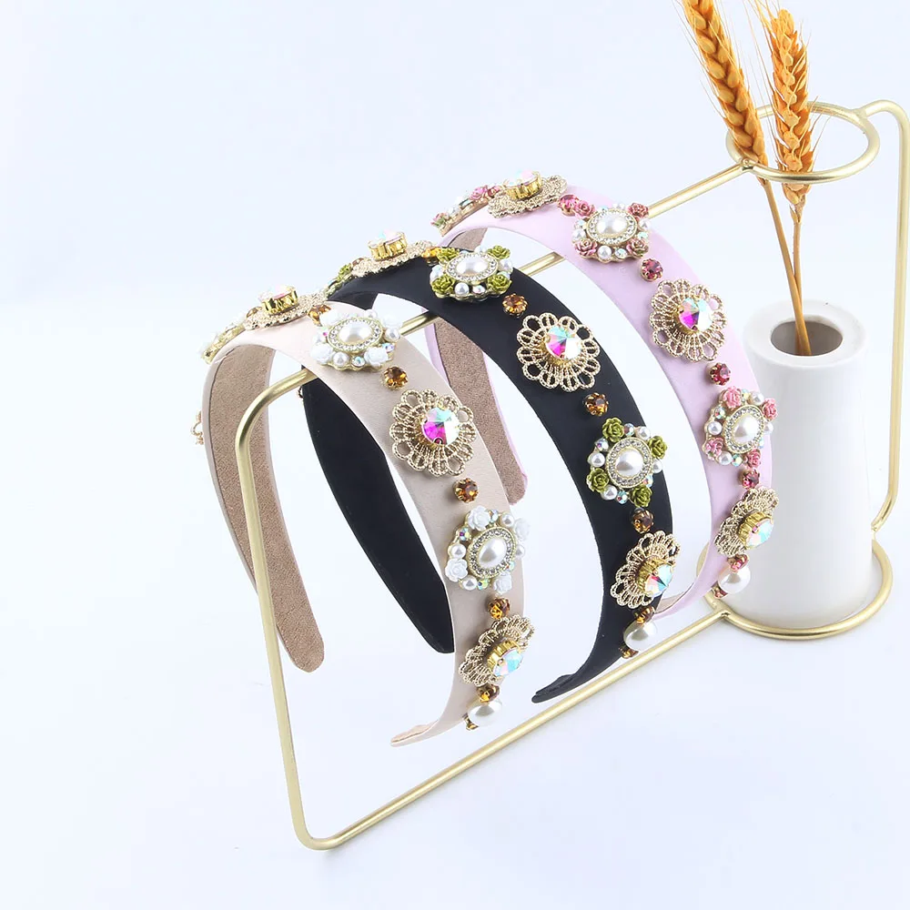 Baroque Headband for Women Rhinestone Satin Padded Crystal Headband for Girl Vintage Sparkle Headband Bejeweled Headband 453