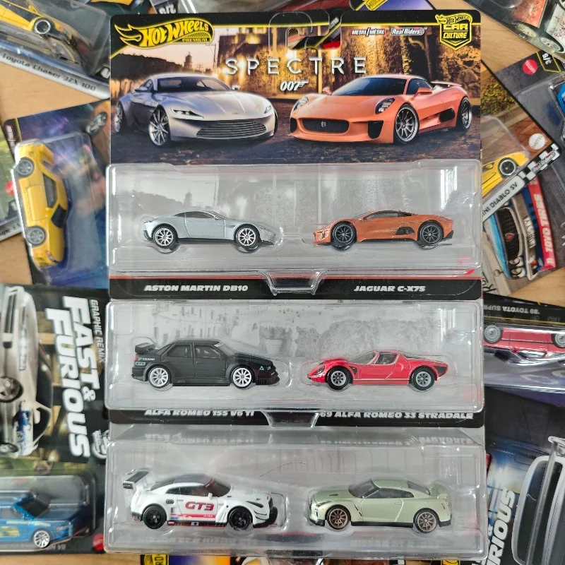 Hot Wheels Premium 2025 Hotwheels 2025 Car Culture 2-Packs Aston Martin Nissan Gt-R Alfa Romeo Jaguar 1:64 Car Model Kids Toys