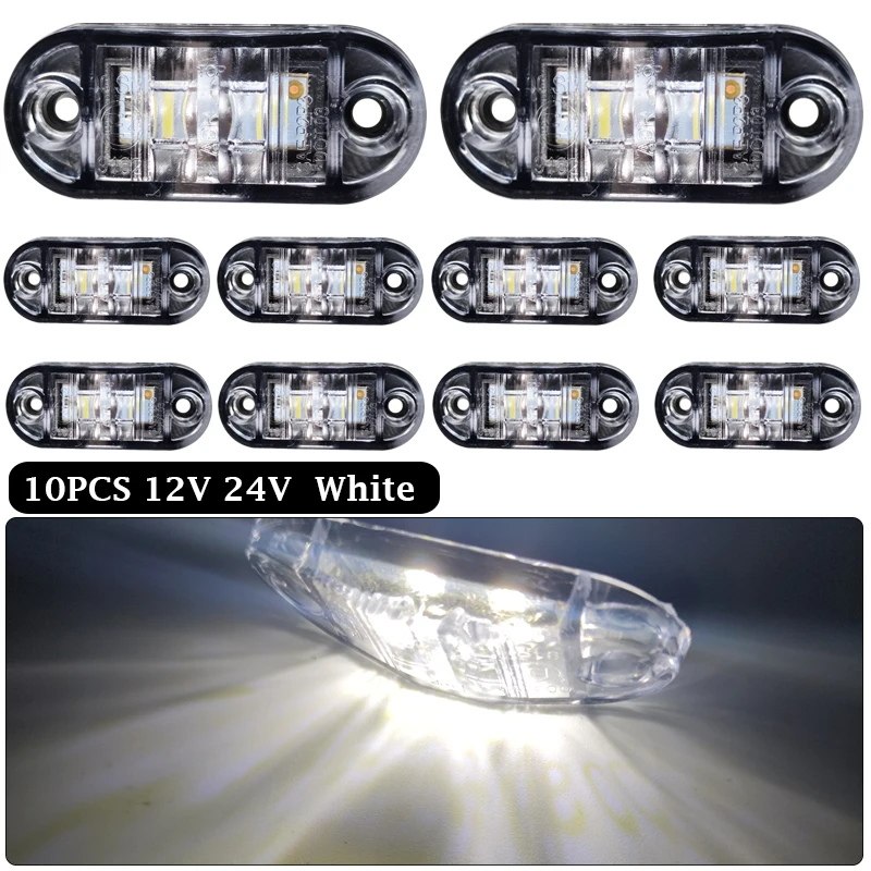 10Pcs 12V 24V LED Side Marker Lights Car External Lights Warning Tail Light Auto Trailer Truck Lorry Lamps White Color