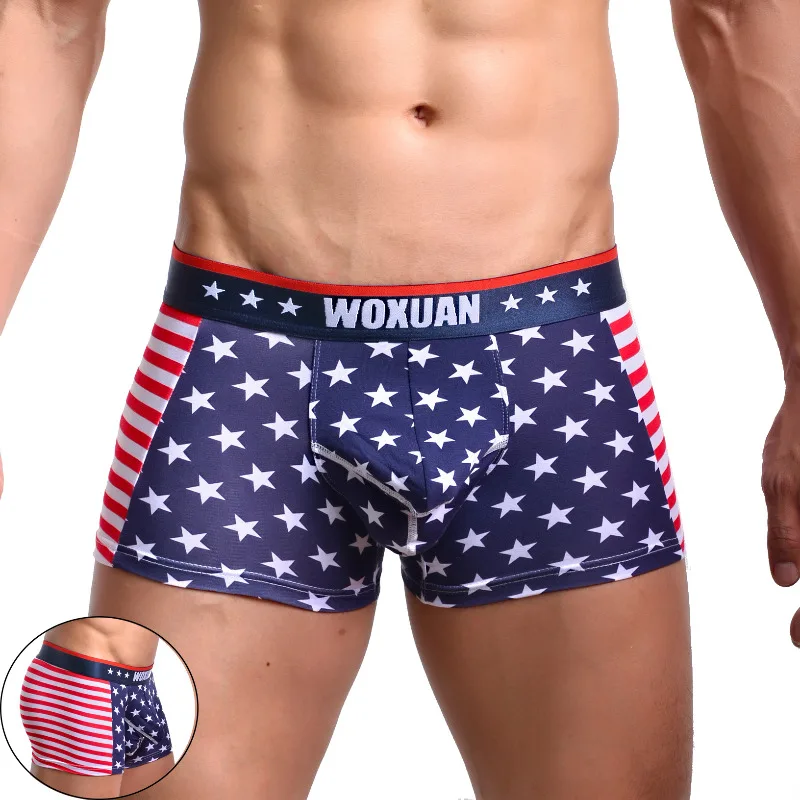 Sexy USA American Flag Striped Boxer Shorts For Men U-convex Pouch Boxers Mini Trunks Man Underwear Underpants Male Boxershorts