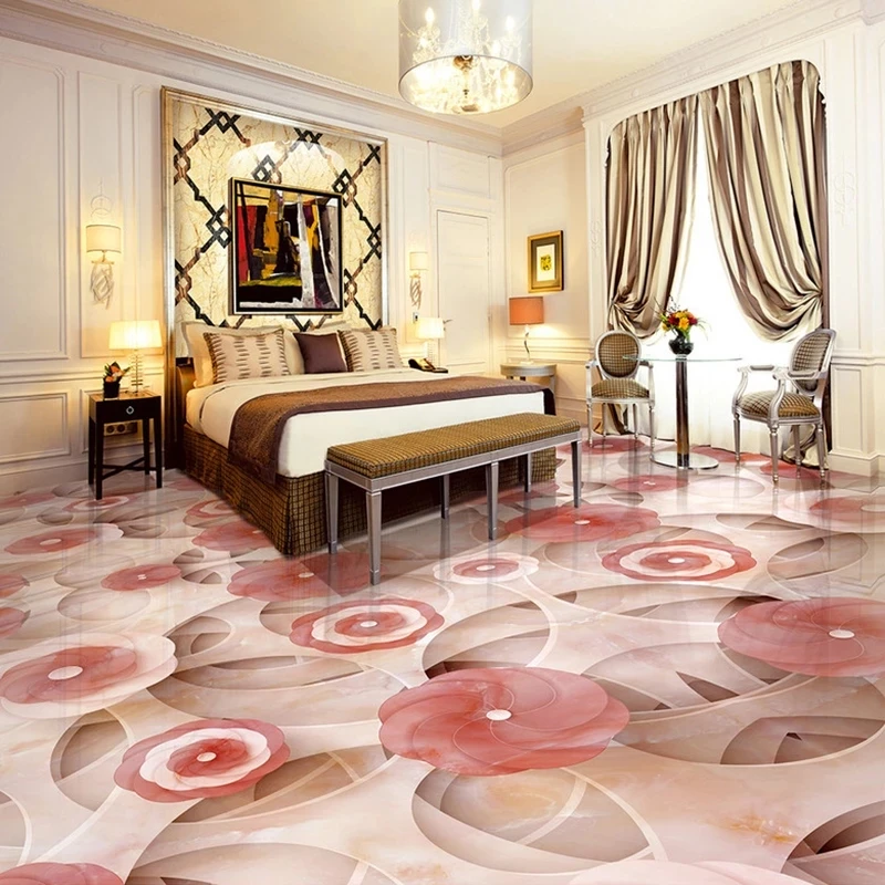 Custom Floor Mural Abstract Flower Pattern 3D Floor Self Adhesive Wallpaper Art Painting Living Room Waterproof papel DE parede