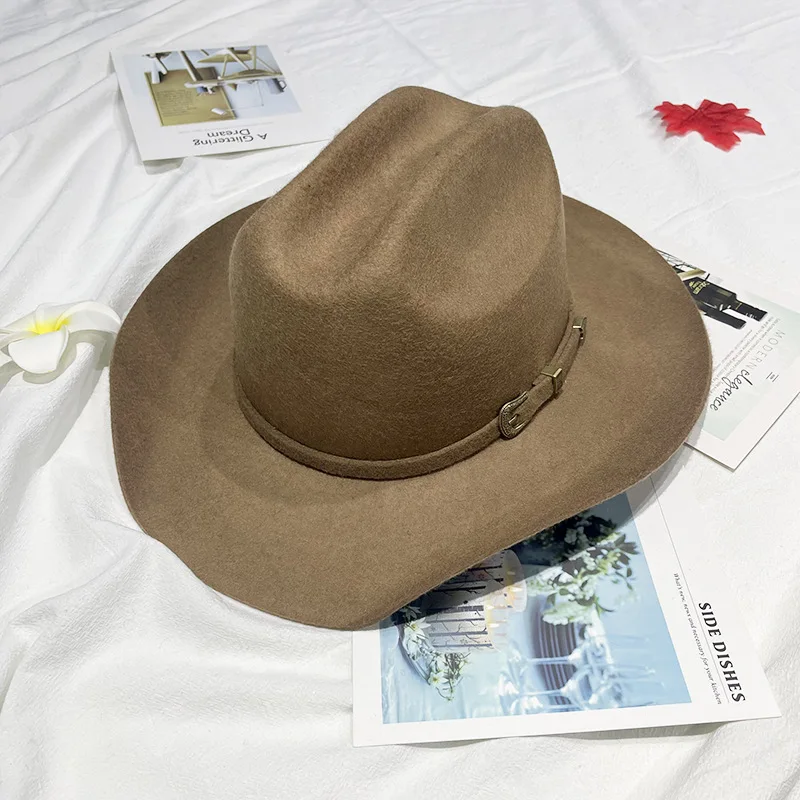 100% Wool Western Cowboy Hats for Unisex Cream Cowgirl Hat  display picture 1