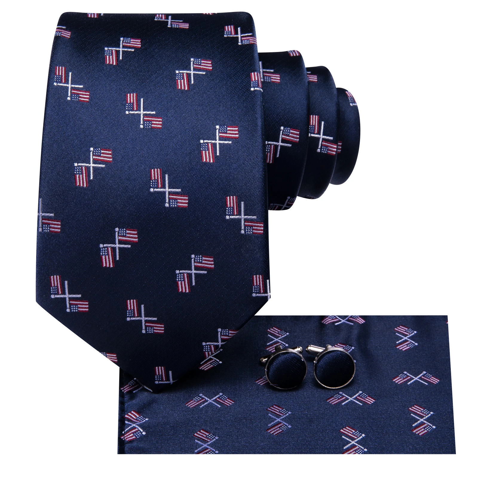 Hi-Tie Navy Blue Fashion Mens Elegant Tie Handkerchief Cufflinks Wedding Party Accessorie Gift for Men Gravats Novelty Designer
