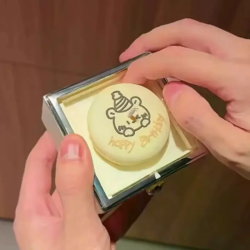 Cute Flip Ring Box Rotating Jewelry Box Little Bear Cake Ring Box Up Gift Box Romantic Birthday Rotating Ring Box With Candles