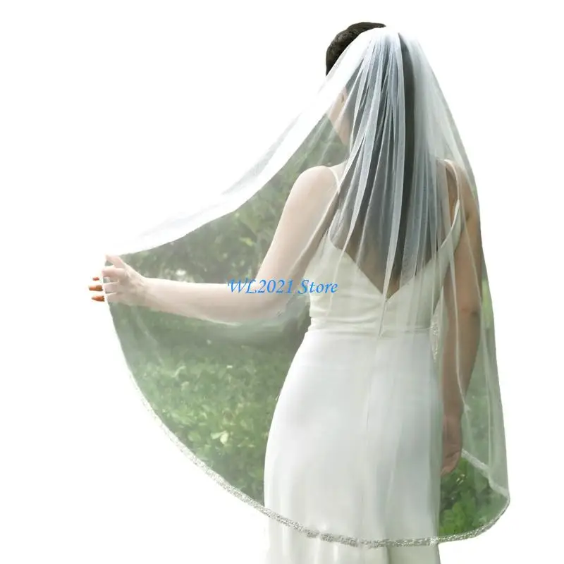 G5GC غطاء رأس الزفاف اللامع حجاب قصير مريح من التول لحدث الزفاف