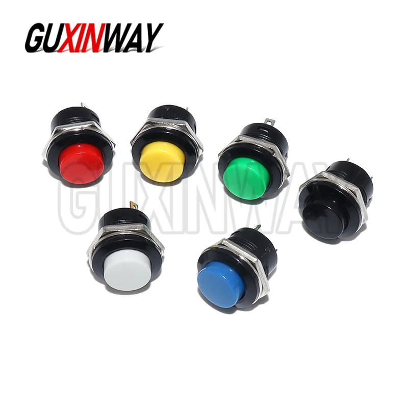 6PCS Momentary Push Button Switch 16mm Momentary 6A/125VAC 3A/250VAC Round Switches R13-507 BLACK RED GREEN WHITE BLUE YELLOW