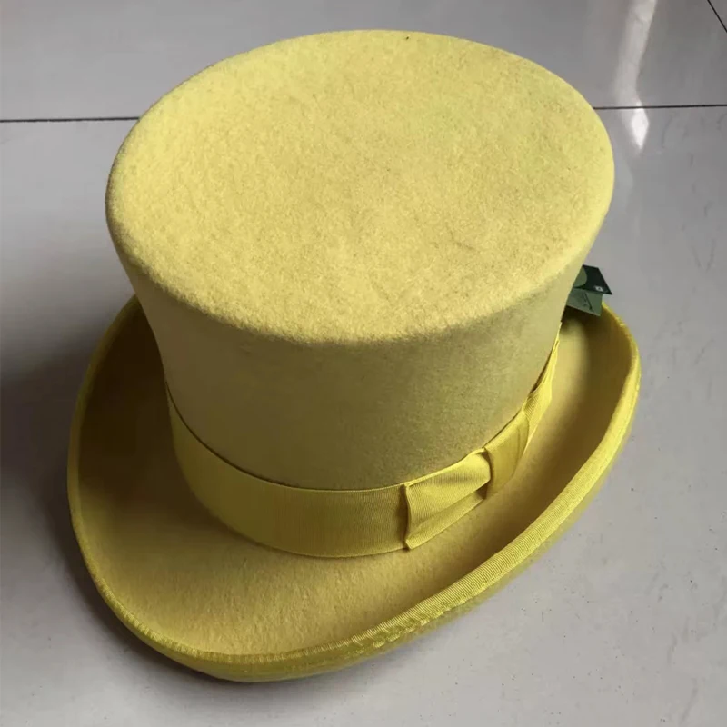 LIHUA Women Party Fashion Wool Tophats Men\'s Flat Top Hats 100% Wool Derby Hat Felt 18cm/7inch Bowler Hat Magic Hat