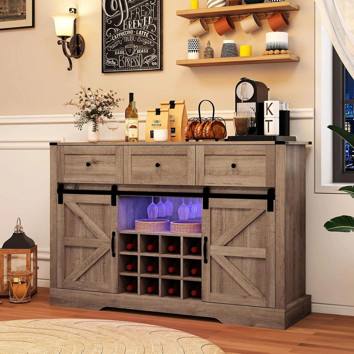 Wine Bar Cabinet with LED Lights, 52