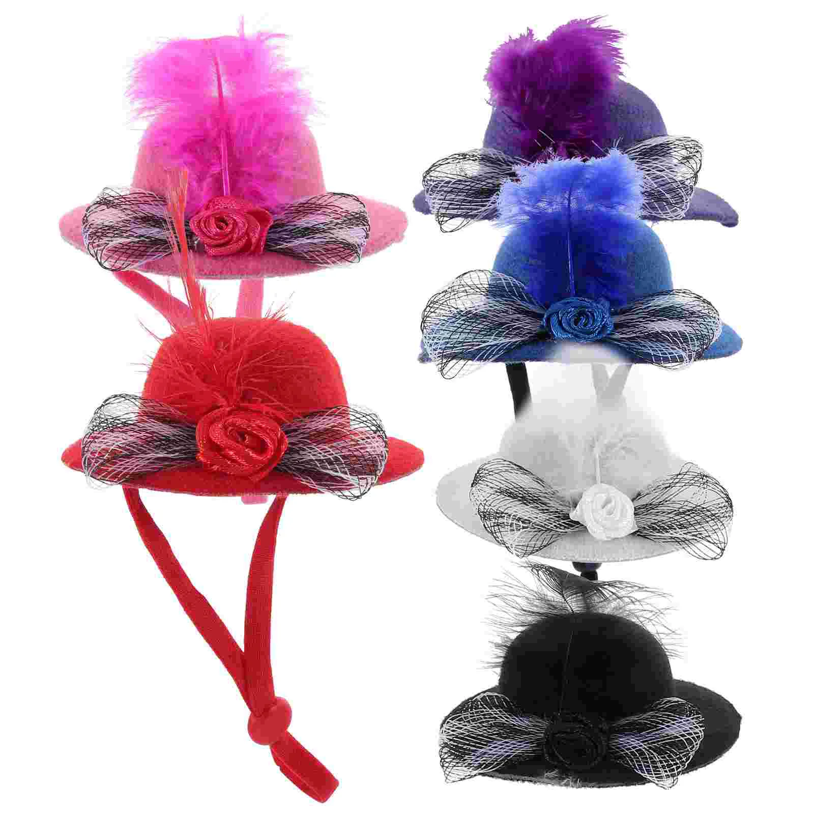 

6 Pcs Dress Up Princess Hair Accessory Net Flower Hat Pet Miniature Hats for House Tiny Dolls Rooster