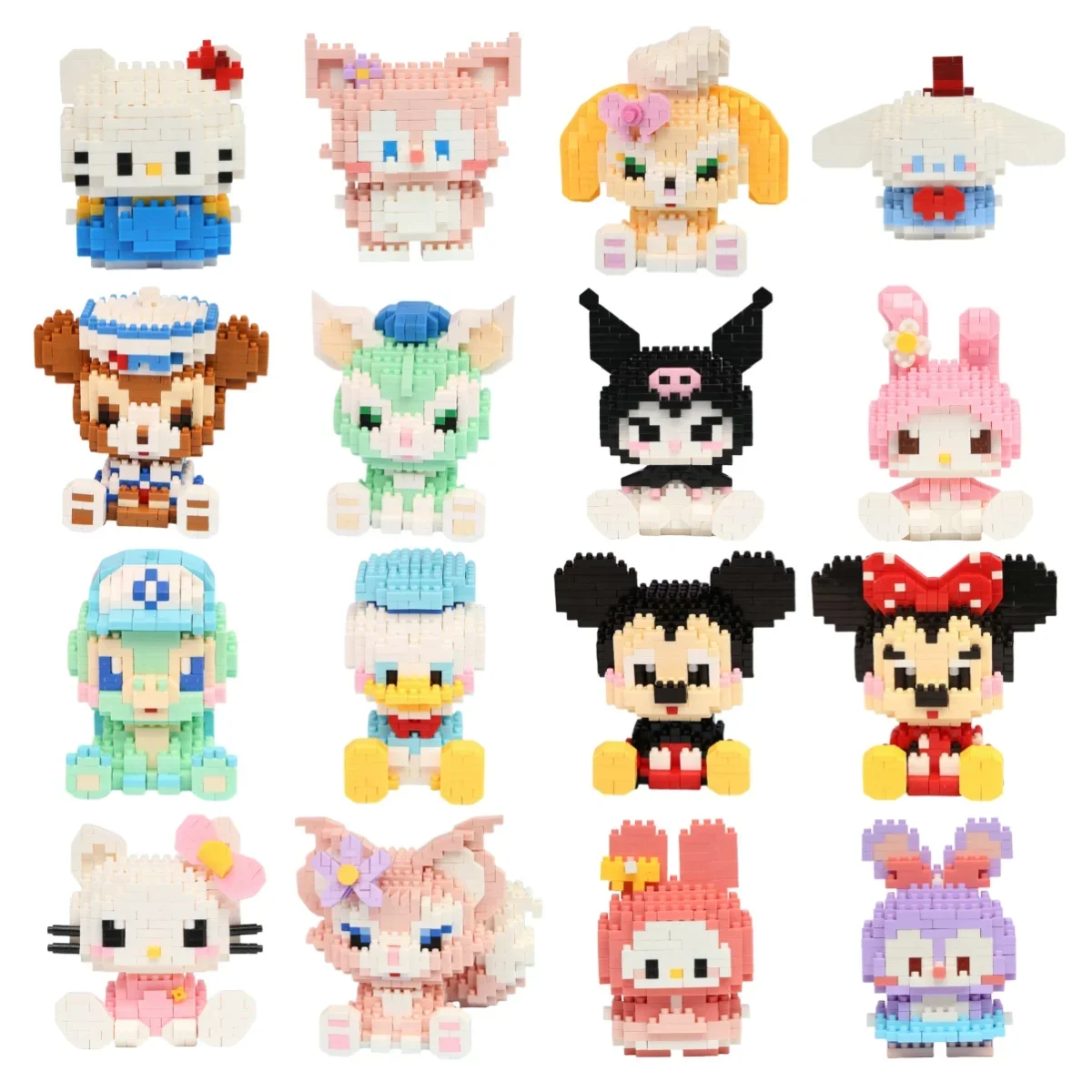 Disney Hello Kitty Building Block Anime Figure Kuromi Assembled Toys Decorative Ornament Model Children\'s Puzzle Dolls Gifts