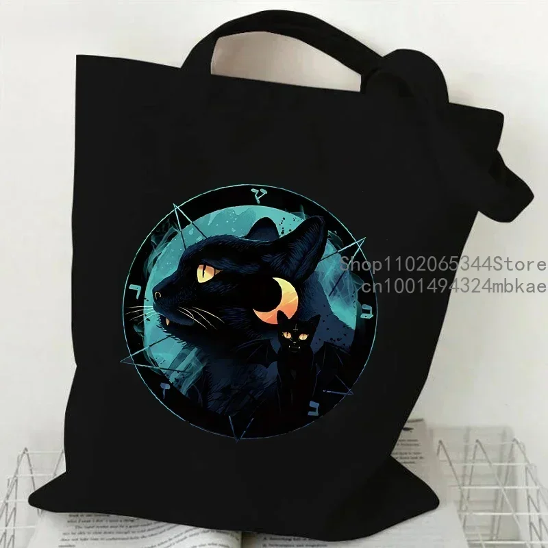 Bolso de mano de lona para mujer, bolso de gato de Potter, bolsos de compras de animales Harajuku, bolso de mano estético de gato de dibujos