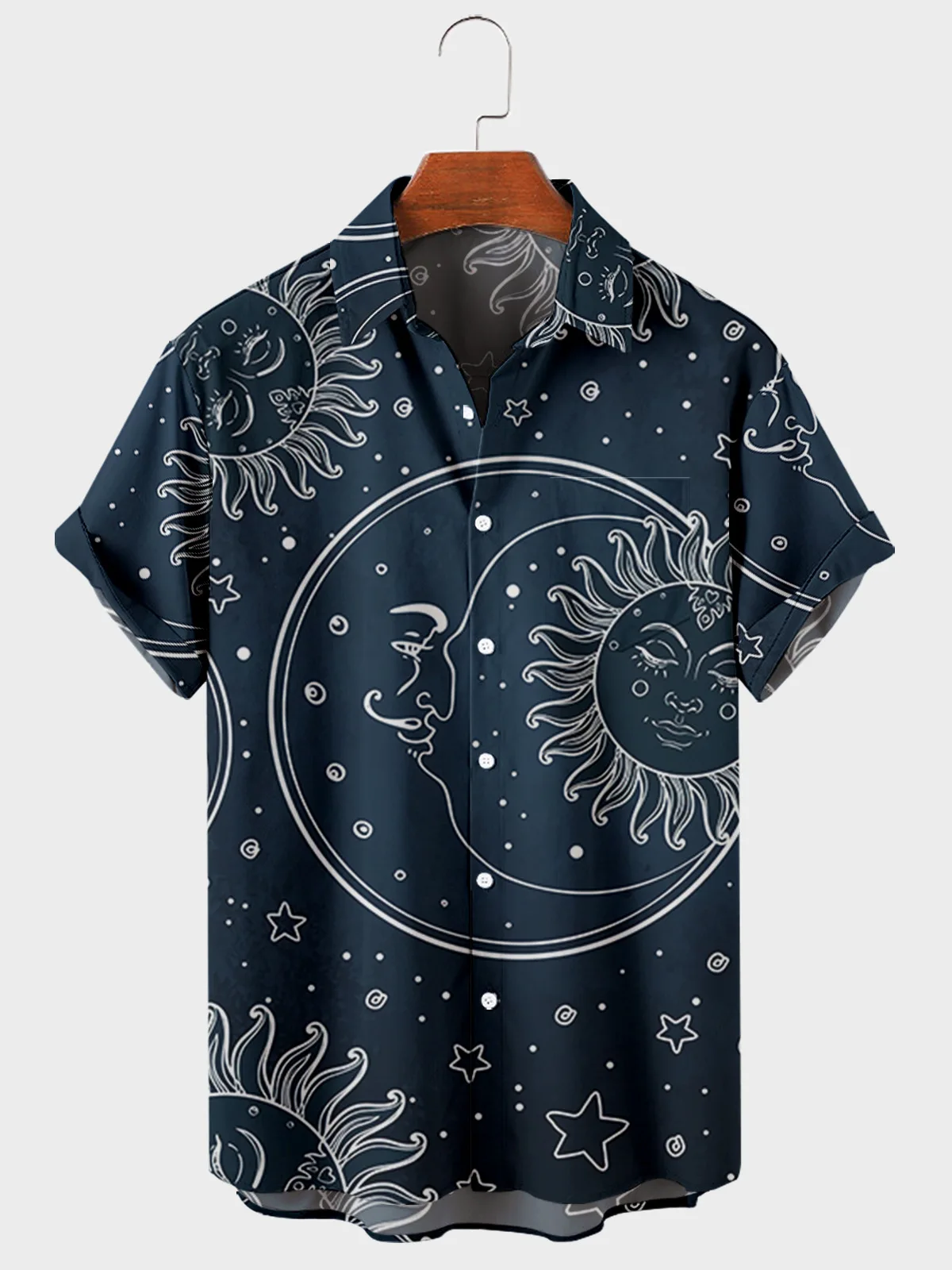 2021 men's casual trend Harajuku starry sky pattern spring and summer shirt short sleeve chest pocket design fashion buttons 7