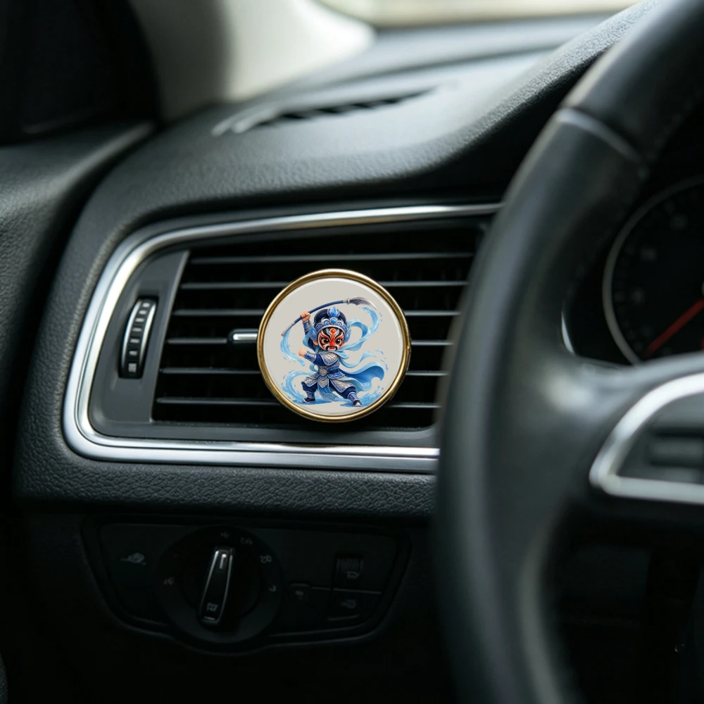 Chinese Style Car Air Freshener AC Vent Clip Opera Face Mask with Sword Elements Unique Auto Fragrance Cultural Festival Gift