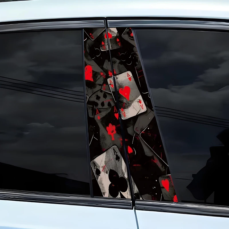 2pcs Poker Car Stickers Funny DIY Auto B-pillar Waterproof Sunscreen Decoration Cover Scratches Playing Card Vinyl Decals