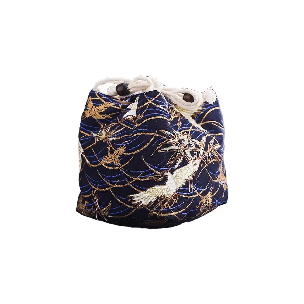 

Canvas Flower Drawstring Bag Cloud Stripe Print Tea Set Storage Bag Bird Large Capacity Square Flower Wrist Bag Streetwear