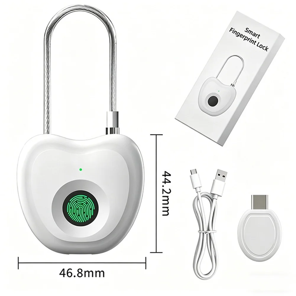 Smart Fingerprint Padlock Type-C Charging Extended Steel Wire Electronic Lock Luggage Lock Portable Lightweight Anti-theft Lock