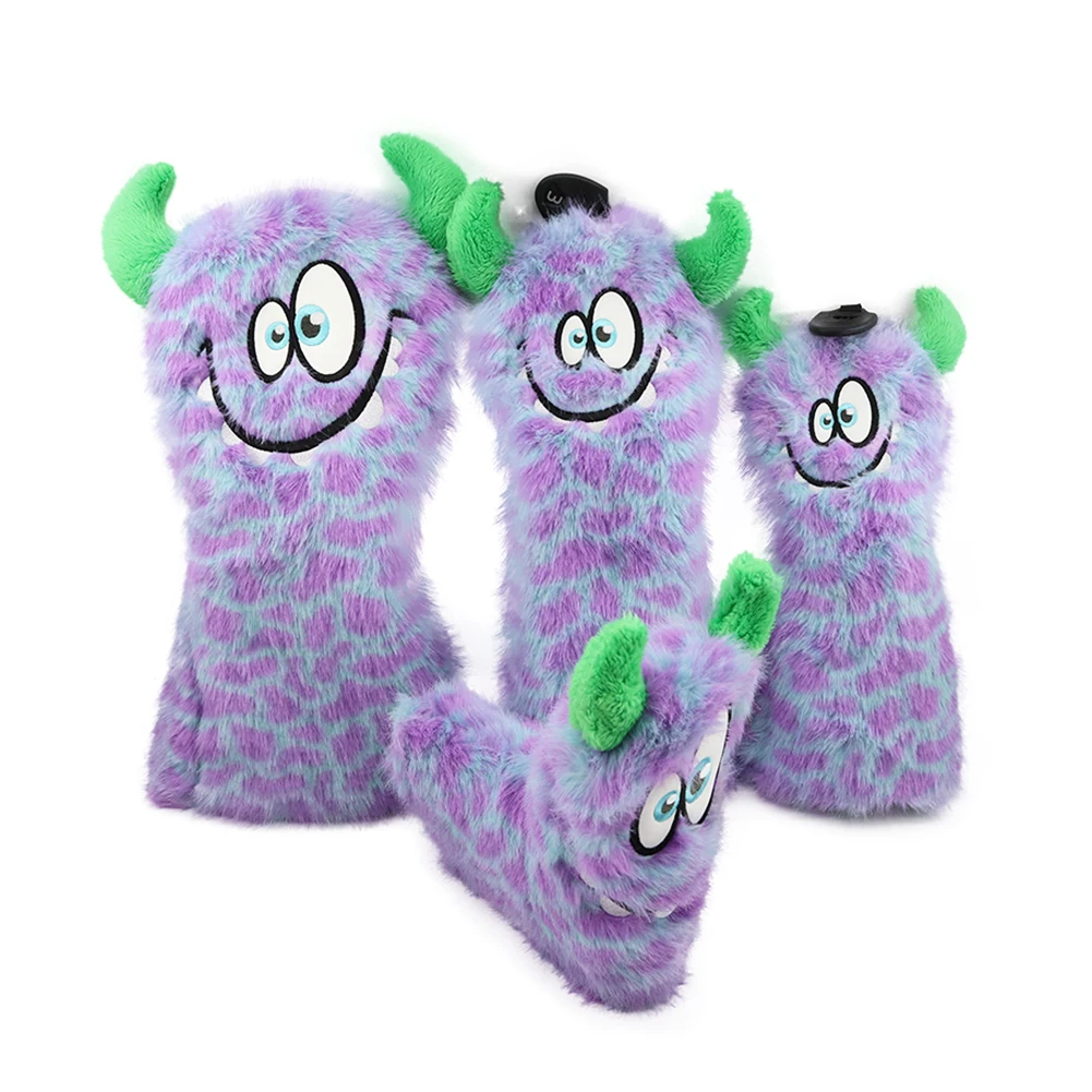 Funda para la cabeza de palo de golf (Driver, Fairway Wood, Híbrido, Putter, Blade) de felpa suave con patrón de monstruo y etiqueta ajustable