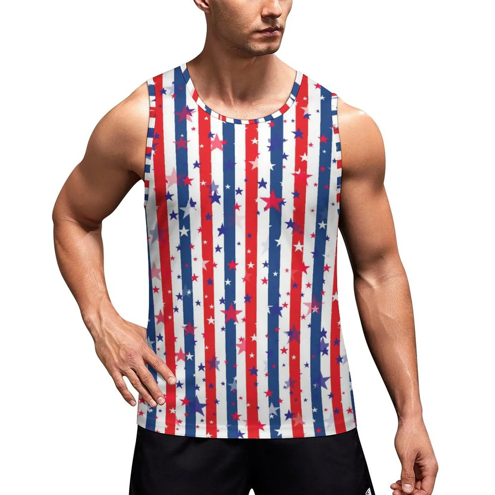 Red Blue And White Stars Striped Tank Top  Sportswear Tops Beach Bodybuilding Male Custom Sleeveless Vests Plus Size 4XL 5XL