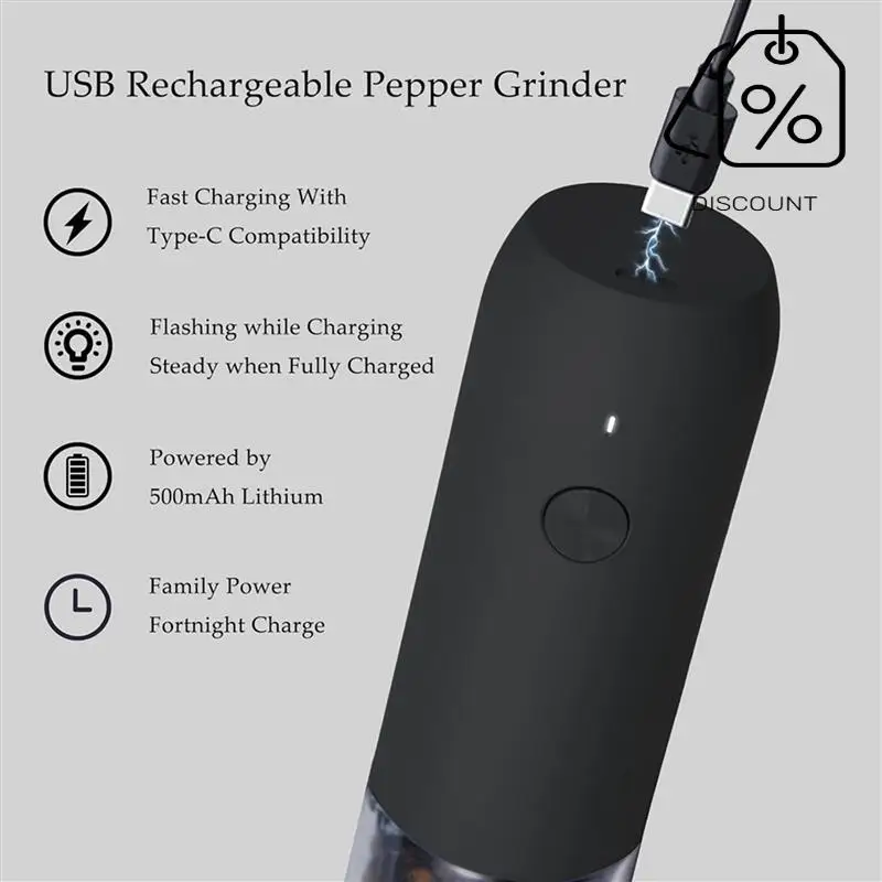 Smerigliatrici elettriche automatiche per sale e pepe da 2 confezioni - Livelli di macinazione regolabili ricaricabili tramite USB-Y48A