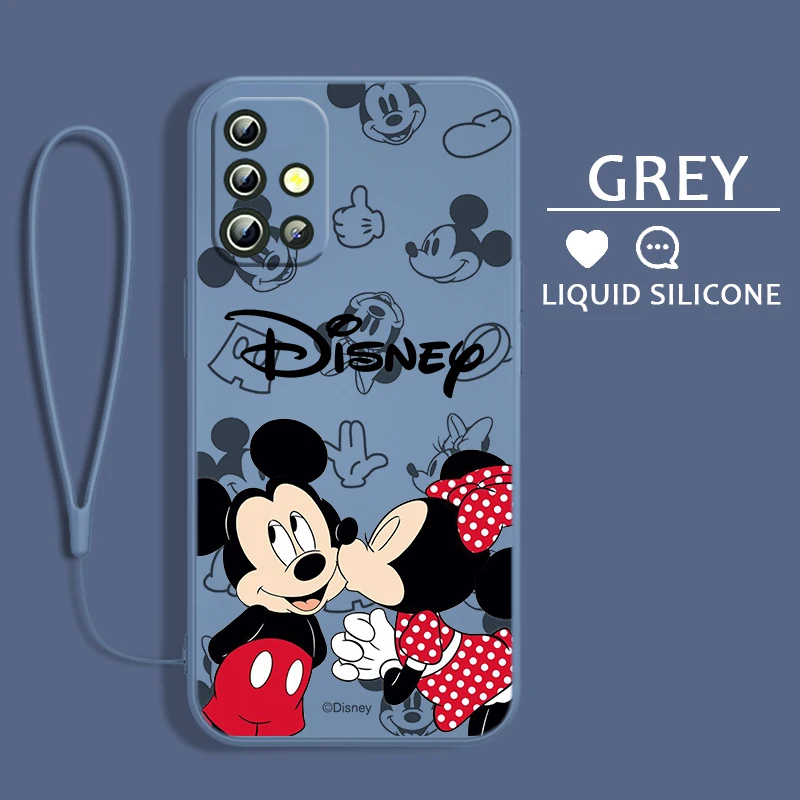 Mickey Minnie Mouse For Samsung A24 A34 A14 A52S A54 A23 A13 A73 A22 A02 4G 5G Liquid Left Rope Phone Case