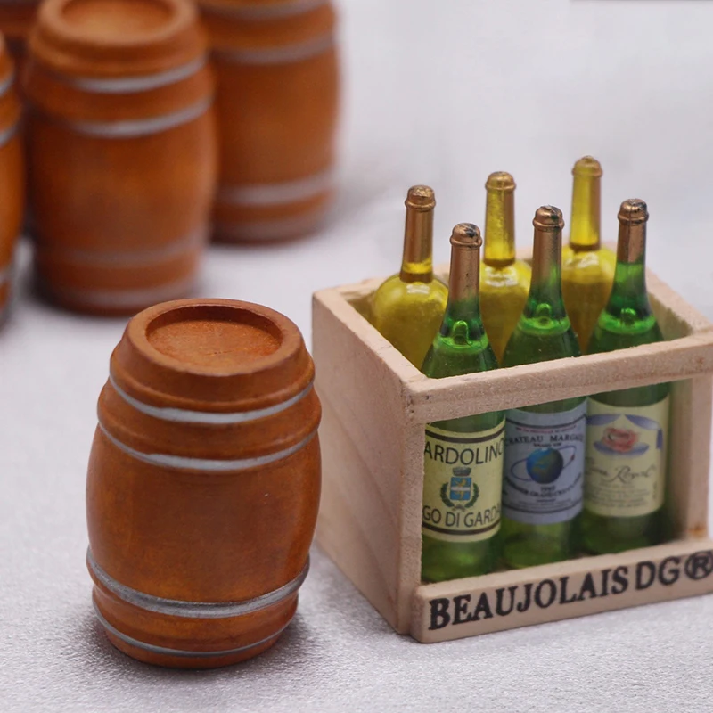 Mini Wooden Red Wine  Miniature Beer  Beer Cask Beer Keg For Dolls House Decoration