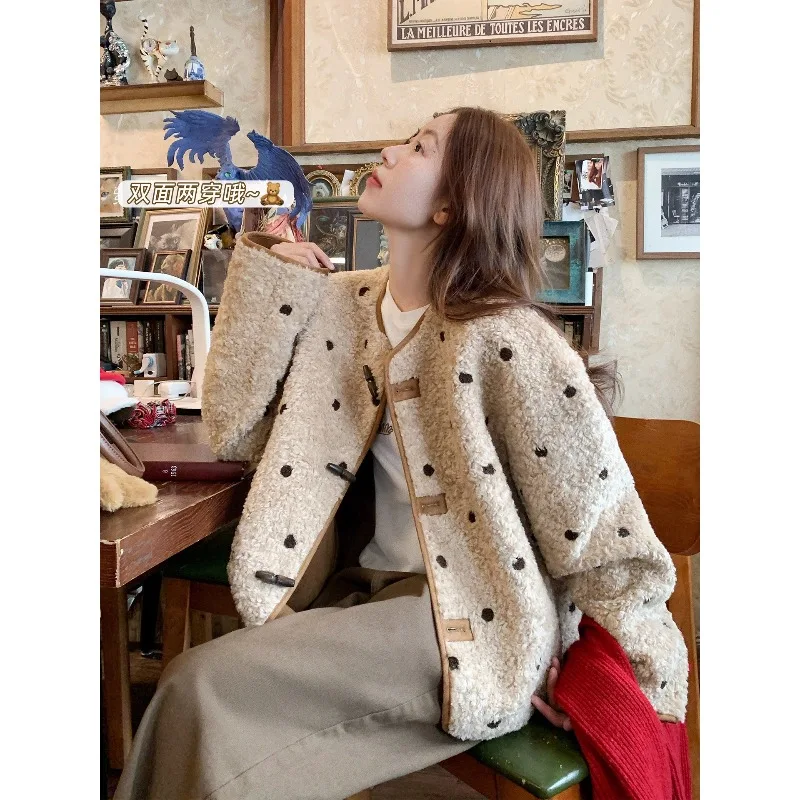 2026 New Women Reversible Suede Sherpa Coat Toggle Button Mid Length Loose Solid Long Sleeve Coat Autumn Winter