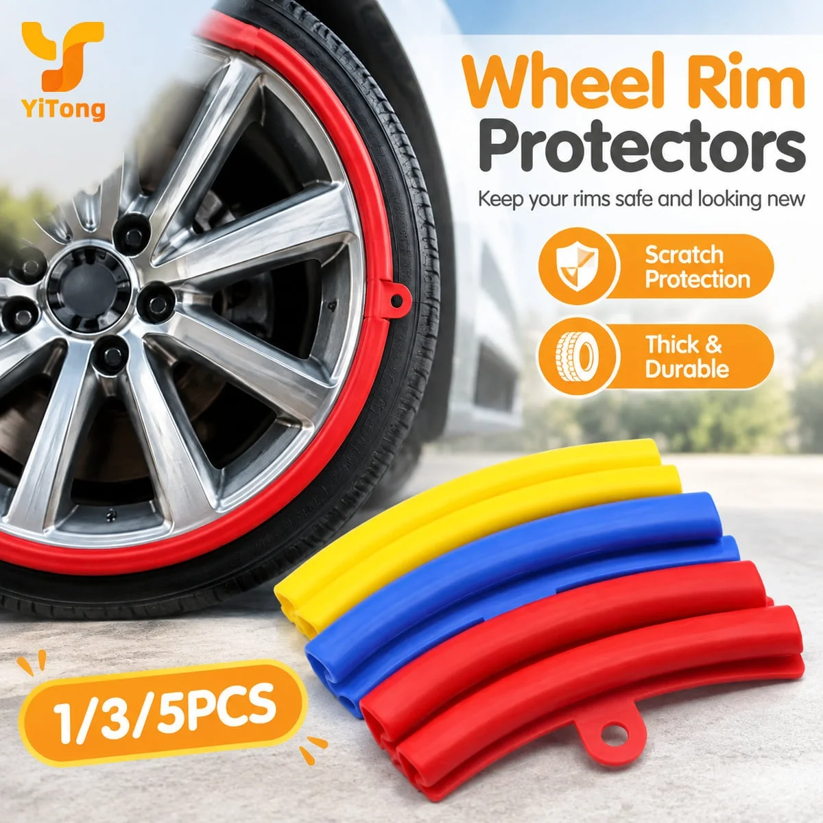 Yitong Wheel Rim Protector Strip Anti-Scratch Impact Guard Thick Wear Resistant Flexible Edge Cover Red Blue Yellow
