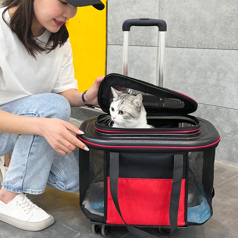 Cat Pet Carrier Outing Backpack Cats Stroller Bag Universal Wheel Travel Portable Large-capacity Pet Trolley Box Universal Wheel