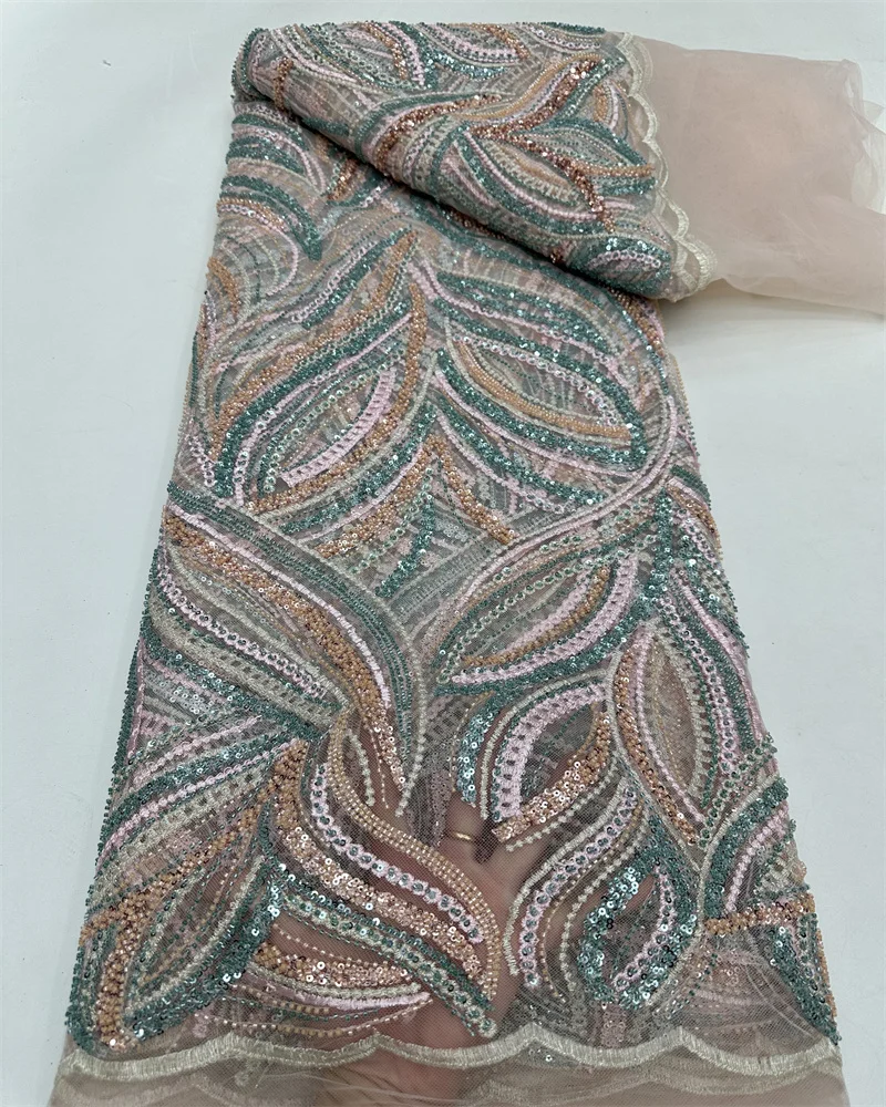 African Sequins Beaded Lace Fabrics 2024 High Quality Embroidery French Nigerian Lace Fabric For Wedding Sewing Material ZX80KM