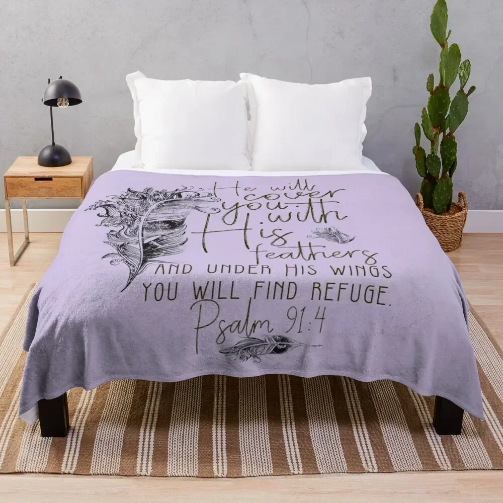 

Psalm 91:4 Bible Scripture Feather Design Throw Blanket Cozy Sofa Blanket for TV Watching Napping